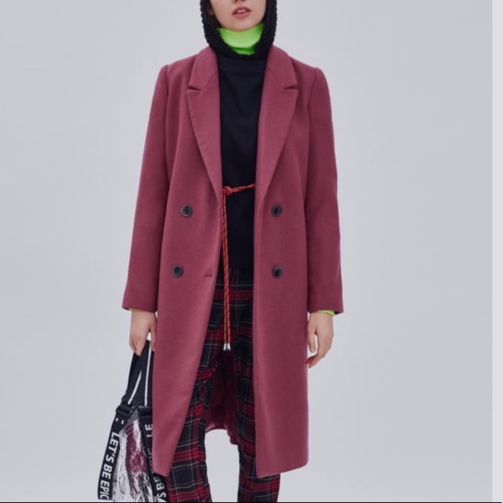 LIKE NEW ZARA TRF Deep Pink Long Coat Small S